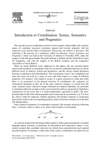 Introduction to Coordination: Syntax, Semantics and Pragmatics Editorial