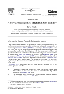 A relevance reassessment of reformulation markers Silvia Murillo Discussion note $