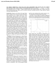 ICE  SHEET  MODELING:  MASS  BALANCE ... RECONSTRUCTION: APPLICATION TO THARSIS MONTES GLACIATION.  J. L. Fastook