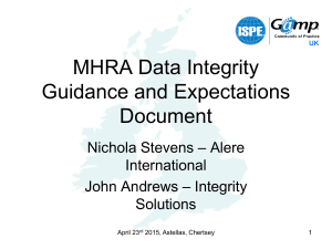 MHRA Data Integrity Guidance and Expectations Document – Alere