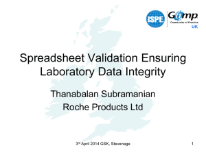 Spreadsheet Validation Ensuring Laboratory Data Integrity Thanabalan Subramanian Roche Products Ltd