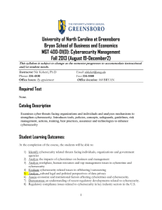 University of North Carolina at Greensboro MGT 400-01(D): Cybersecurity Management