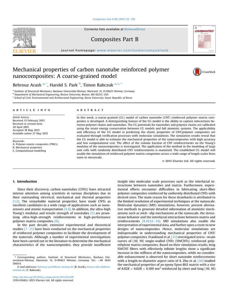 Mechanical properties of carbon nanotube reinforced polymer ...