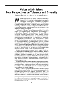 W Voices within Islam: Four Perspectives on Tolerance and Diversity B