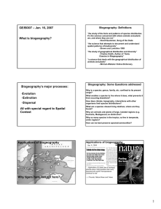GE/BI307 – Jan. 16, 2007 Biogeography: Definitions