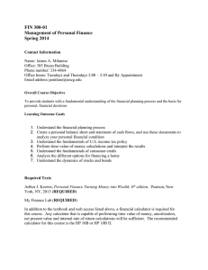 FIN 300-01 Management of Personal Finance Spring 2014