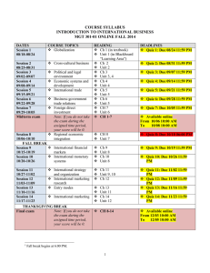 COURSE SYLLABUS INTRODUCTION TO INTERNATIONAL BUSINESS MGT 301-01 ONLINE FALL 2014