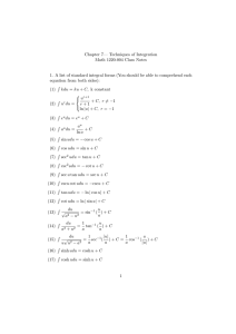 Chapter 7— Techniques of Integration Math 1220-004 Class Notes