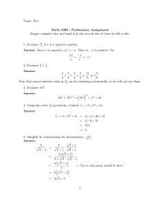 Name: Key Math 1090 - Preliminary Assignment