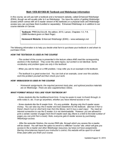 Math 1050-90/1060-90 Textbook and WebAssign Information