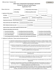 ARMY MASS TRANSPORTATION BENEFIT PROGRAM Outside the National Capital Region Application Form