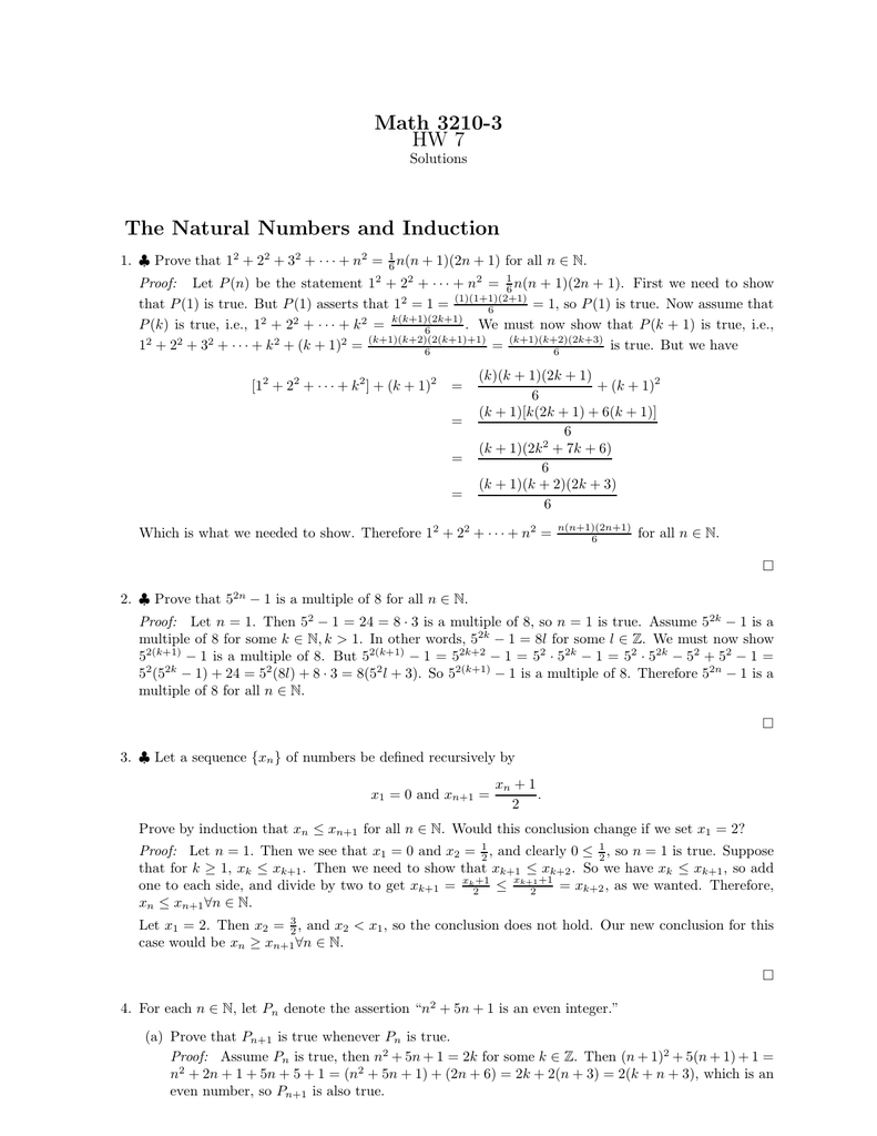 Math 3210 3 Hw 7 The Natural Numbers And Induction