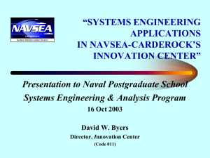 “SYSTEMS ENGINEERING APPLICATIONS IN NAVSEA-CARDEROCK’S INNOVATION CENTER”