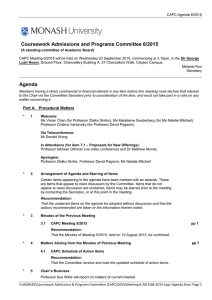 Coursework Admissions and Programs Committee 6/2015 Agenda