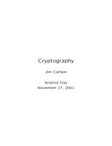 Cryptography Jim Carlson Science Day November 17, 2001