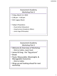 Assessment Academy Workshop Part 2 • Welcome &amp; Overview of Workshop