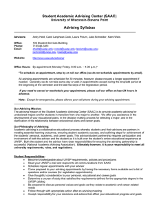 Student Academic Advising Center (SAAC) Advising Syllabus University of Wisconsin-Stevens Point