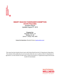 SMART SNACKS FUNDRAISER EXEMPTION STATE POLICIES Quarterly Report