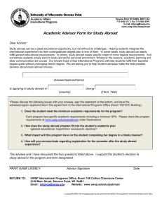 Academic Advisor Form for Study Abroad Dear Advisor: