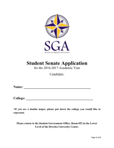 Student Senate Application for the 2016-2017 Academic Year Candidate: