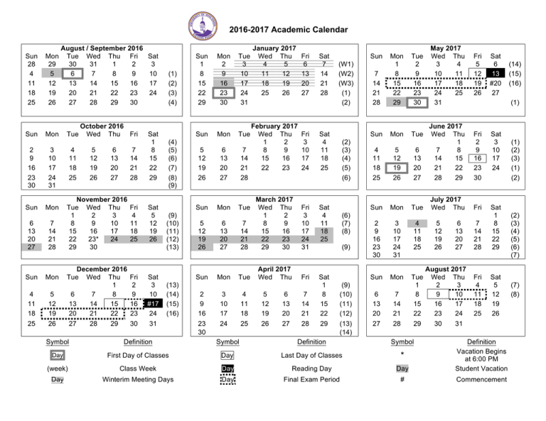 20162017 Academic Calendar