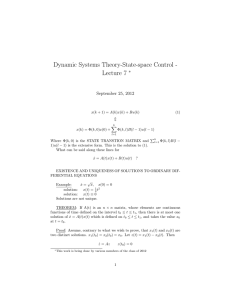 Dynamic Systems Theory-State-space Control - Lecture 7 ∗ September 25, 2012