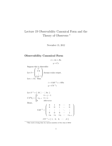 Lecture 19 Observability Canonical Form and the Theory of Observers ∗