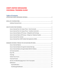 UWSP UNIFIED MESSAGING VOICEMAIL TRAINING GUIDE Table of Contents