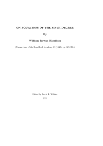 ON EQUATIONS OF THE FIFTH DEGREE By William Rowan Hamilton