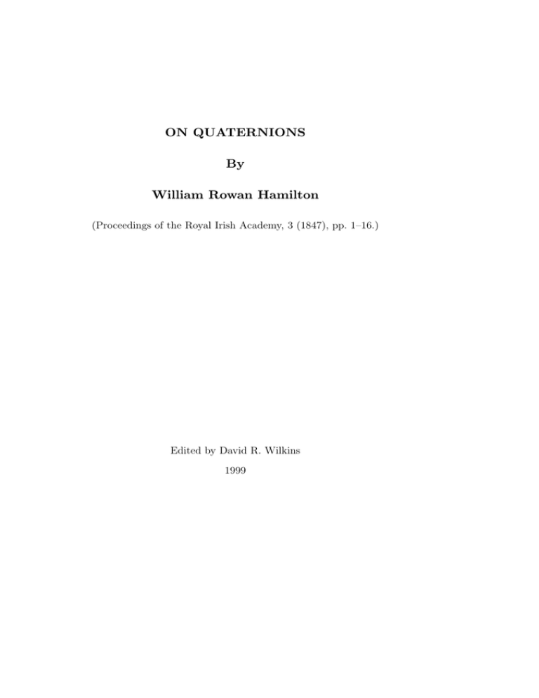 On Quaternions By William Rowan Hamilton