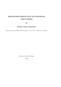 RESEARCHES RESPECTING QUATERNIONS: FIRST SERIES By William Rowan Hamilton