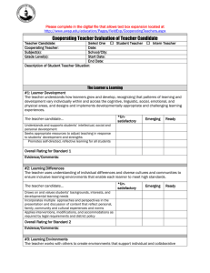 Cooperating Teacher Evaluation of Teacher Candidate