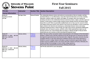 First-Year Seminars: Fall 2015 FYS 101: Instructor