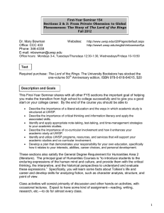 First-Year Seminar 154 The Lord of the Rings Fall 2012