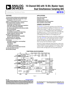 16-Channel DAS with 16-Bit, Bipolar Input, Dual Simultaneous Sampling ADC AD7616