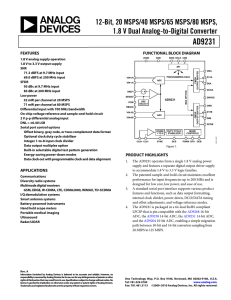 AD9231 12-Bit, 20 MSPS/40 MSPS/65 MSPS/80 MSPS, 1.8 V Dual Analog-to-Digital Converter