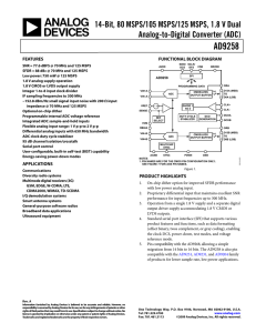 AD9258 14-Bit, 80 MSPS/105 MSPS/125 MSPS, 1.8 V Dual Analog-to-Digital Converter (ADC)