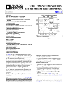 AD9613 12-Bit, 170 MSPS/210 MSPS/250 MSPS, 1.8 V Dual Analog-to-Digital Converter (ADC)