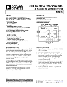 12-Bit, 170 MSPS/210 MSPS/250 MSPS, 1.8 V Analog-to-Digital Converter AD9626