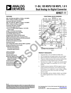 11-Bit, 105 MSPS/150 MSPS, 1.8 V Dual Analog-to-Digital Converter AD9627-11