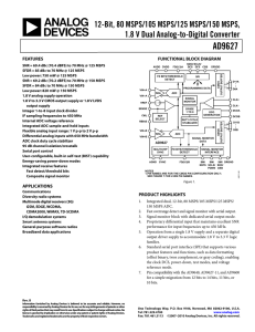 AD9627 12-Bit, 80 MSPS/105 MSPS/125 MSPS/150 MSPS, 1.8 V Dual Analog-to-Digital Converter