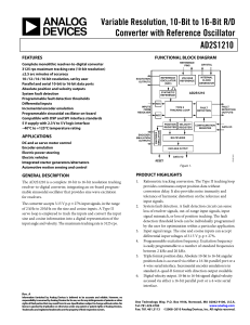 Variable Resolution, 10-Bit to 16-Bit R/D Converter with Reference Oscillator AD2S1210