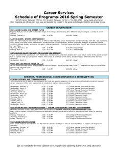 Career Services Schedule of Programs-2016 Spring Semester