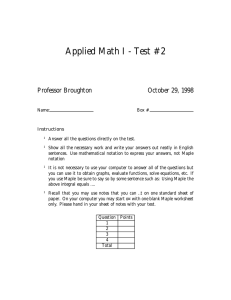 Applied Math I - Test #2 Professor Broughton October 29, 1998