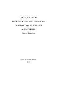 THREE DIALOGUES BETWEEN HYLAS AND PHILONOUS IN OPPOSITION TO SCEPTICS AND ATHEISTS