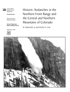 Historic Avalanches in the Northern Front Range and the Central and Northern