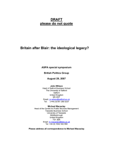 DRAFT please do not quote Britain after Blair: the ideological legacy?