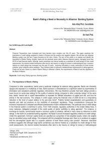 Bank’s Rating a Need or Necessity in Albanian  Banking... Ada Aliaj Phd. Candidate Mediterranean Journal of Social Sciences MCSER Publishing, Rome-Italy