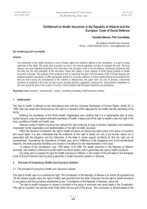 Entitlement to Health Insurance in the Republic of Albania and... Europian  Code of Social Defence Fjoralba Memia, PhD Candidate