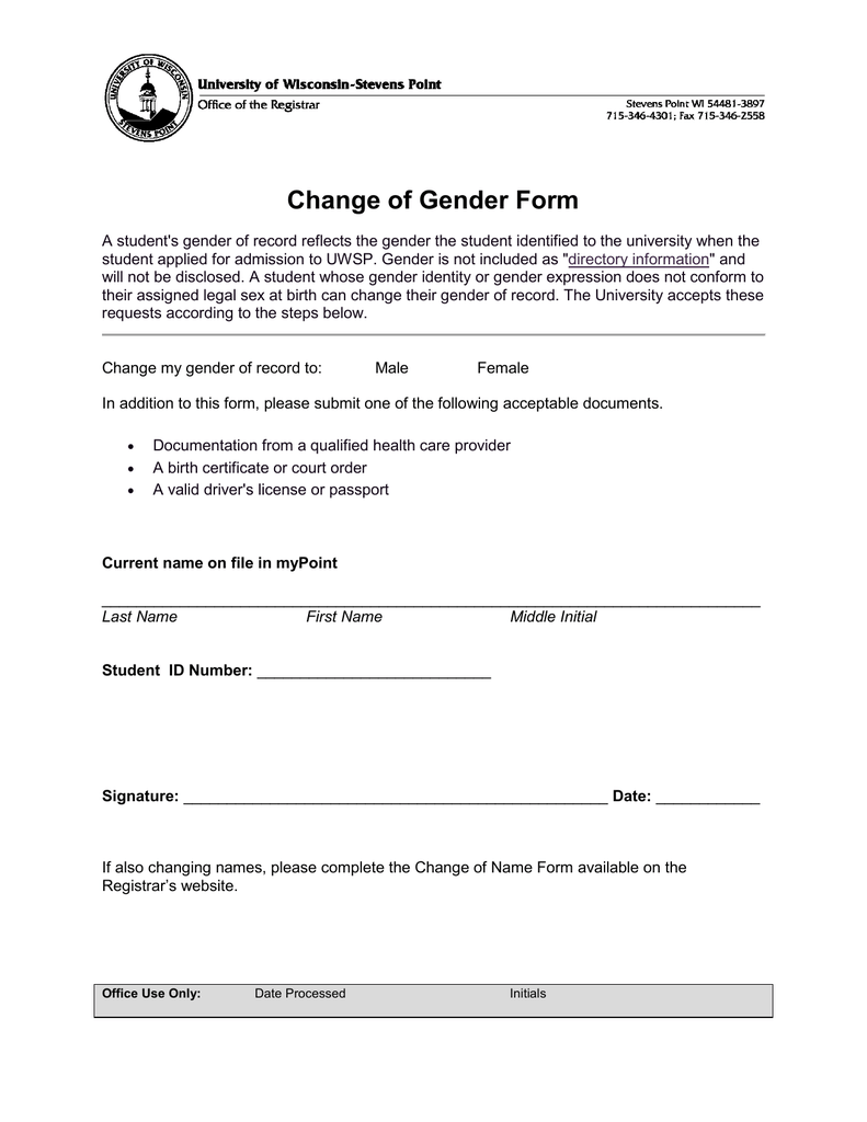 gender reassignment form